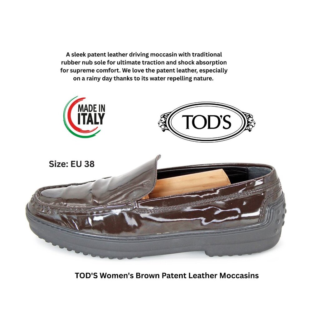 TOD'S Women's Brown Patent Leather Moccasins